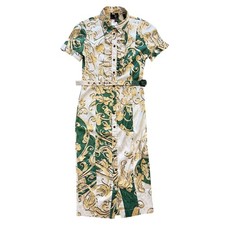Just Cavalli Roberto Cavalli Silk Baroque Ruffle Button Front Midi Dress Belt 44