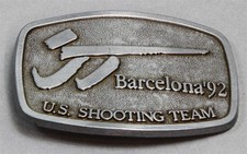 Vintage Pewter BELT BUCKLE 1992 Summer Olympics Barcelona US Shooting Team