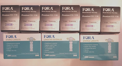 Fora Test Strips 50 ct (6 boxes-300 total) + Lancets 100 ct (3 boxes-300 total)
