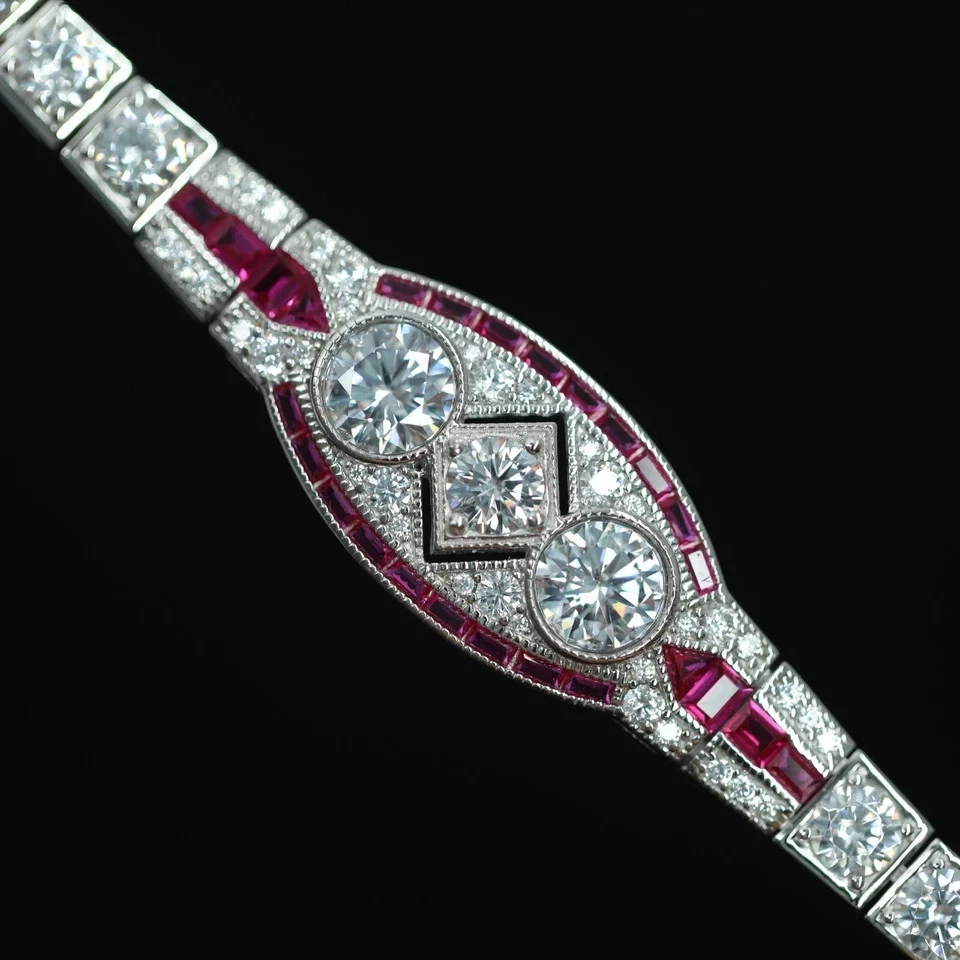 9Ct Round Lab-Created Diamond 14K White Gold Plated Vintage Antique Bracelets - Image 2 of 4