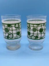 Pair of Anchor Hocking Green & White Apple Gingham Juice Glasses