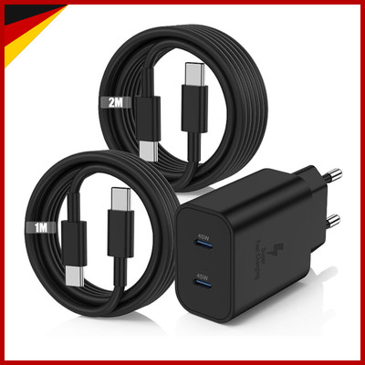 USB C Ladegerät 45W Schnellladegerät mit 1m 2m Kabel für Smartphone Zubehör