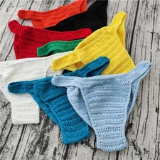 1 Pack Mens Breathable Underwear Hand Crochet Gstring Swimming Sunbathing Thong