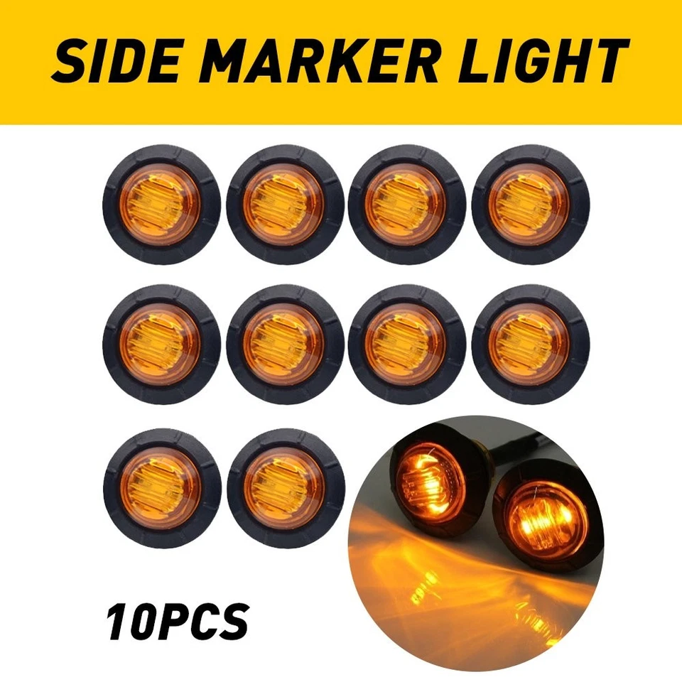 10~50 LED Car Small Round Side Marker Light Lorry Button Lamp Off-Road Amber PUS - Image 3 of 4