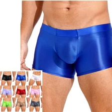 Mens Glossy Boxer Briefs Stretchy Low Rise Bulge Pouch Trunks Underwear Swimwear