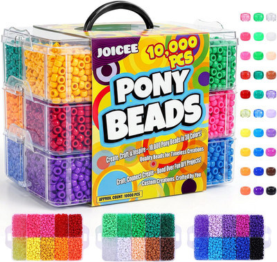 JOICEE 10000Pcs Pony Beads Bulk, 30 Assorted Colors Kandi Beads Rainbow Pony Bea