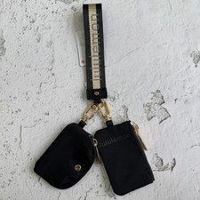 Lululemon Athletica Dual Pouch Wristlet Keychain Wallet Gold and Black