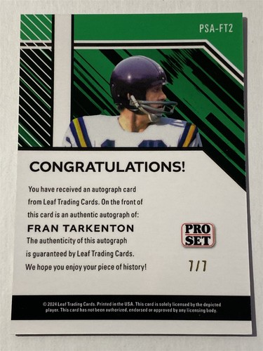 FRAN TARKENTON vikings 2024 Leaf Collective Pro Set Shimmer PURPLE AUTO 7/7 - Picture 2 of 2