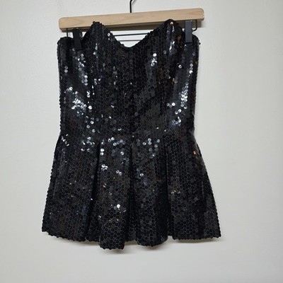 Nina Ricci Paris Black Sequin Strapless Bustier Corset Top Size 8 Elegant Party