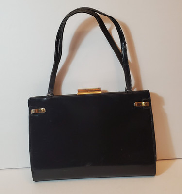 RARE Gucci Vintage 1950 s Womens Black Leather Satin Convertible Clutch Bag READ