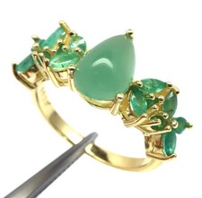 Handmade Green Prehnite and Emerald Ring Silver 925 Gold Plated