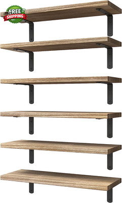 Wood Floating Shelves Set of 6  Shelves for Wall Decor  Farmhouse Shelf
