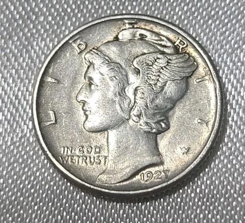 1927 D MERCURY DIME AU+