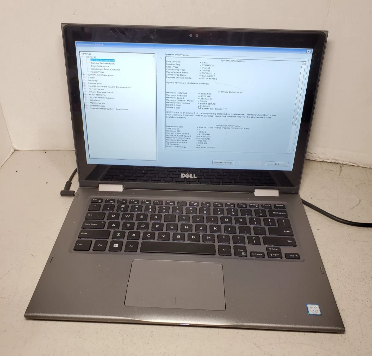 Dell Inspiron 13 5378 8 GB RAM PC 2.50-2.99 GHz Processor Speed