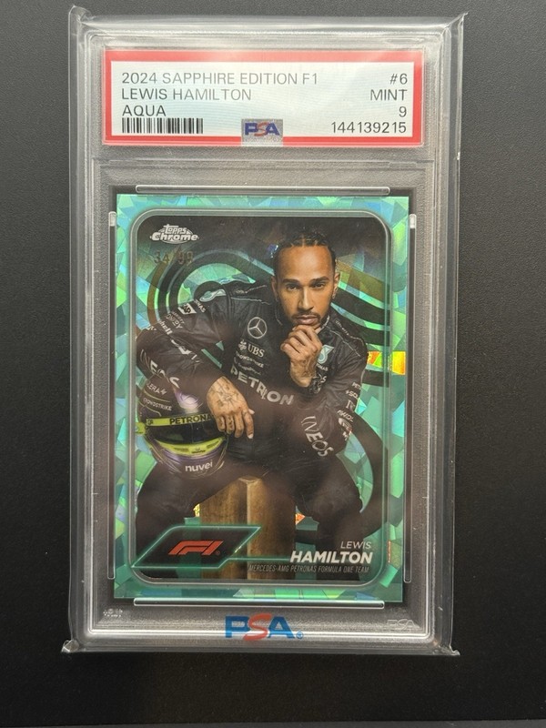 2024 Topps Chrome Sapphire Formula 1 F1 Lewis Hamilton Aqua /99 #6 - PSA 9