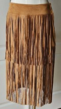 NEW Francesca's M Shelley Fringe Tiered Brown Skirt Western Country Cowgirl NWT