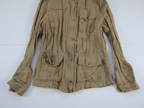 Lucky brand Linen Rayon Brown Zip Button Military Field Jacket Women Medium - Picture 9 of 9