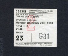 1981 Ian Gillan Budgie Concert Ticket Stub Hammersmith UK Future Stock Tour Mon