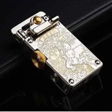 Retro Grinding Wheel Windproof Rocker Arm Kerosene Lighter Engraved Leather Gift