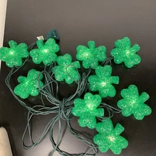 Vintage St. Patrick's Day Melted Plastic Popcorn String Lights, Shamrocks Clover