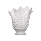 Vintage Milk Glass Hobnail Ruffled Edge Handkerchief Stretched 6" Vase