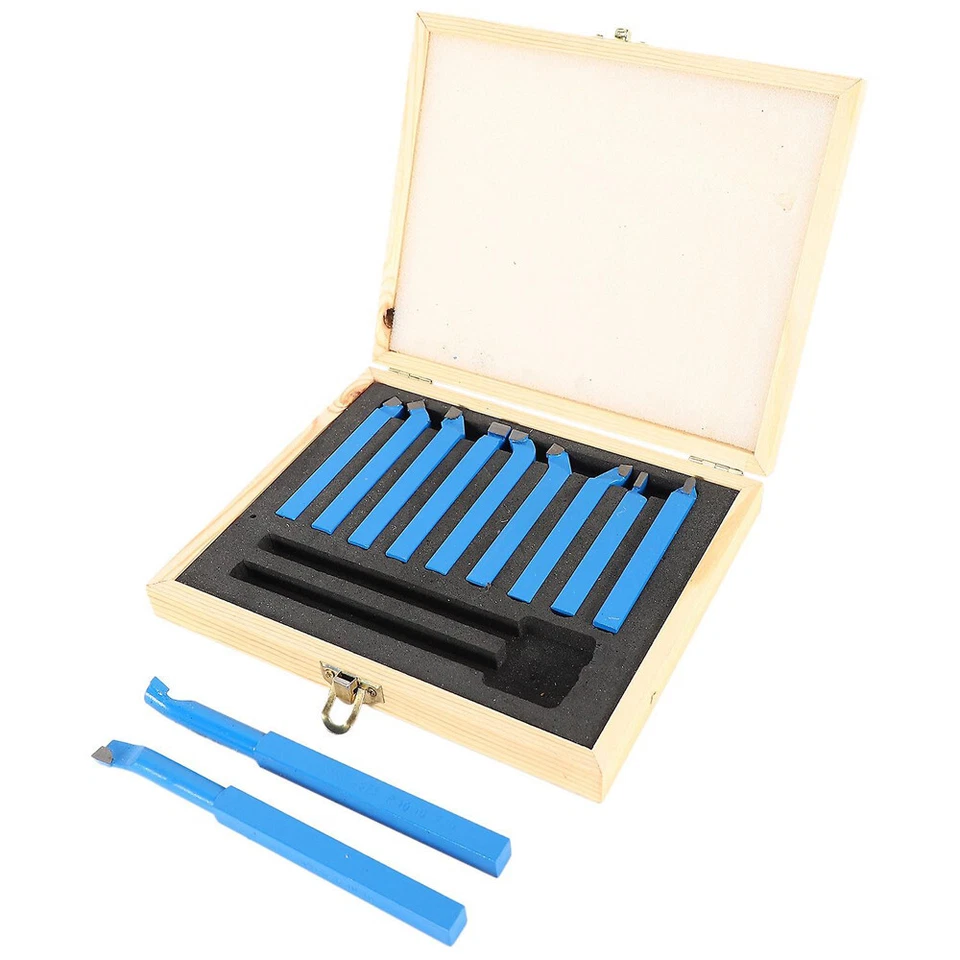 SET UTENSILI 11 PZ BRASATI PER TORNIO 6X6MM DA TAGLIO BLU IN SCATOLA LEGNO - Immagine 4 di 4