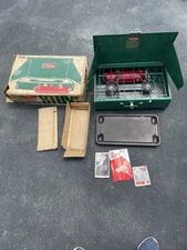 Coleman 2-Burner White Gas Camp Stove Model 413G499 from 1972 NEW Open Box? NOS?