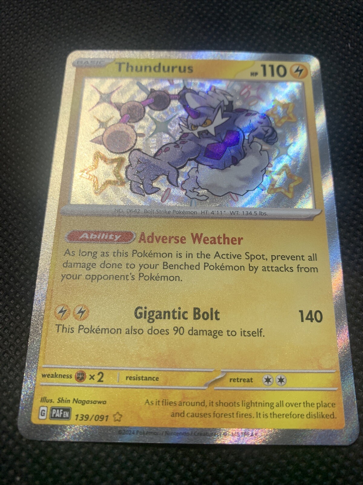 Thundurus - 139/091 - Shiny Rare Near Mint Pokemon Paldean Fates