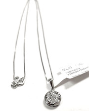 GENUINE 1/20 CARAT CTW DIAMOND,10K WHITE GOLD ROUND PENDANT 16" CHAIN NECKLACE