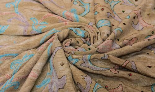 Vintage Beige Saree Pure Silk Embroidered Zari Work Sari 5 Yd Craft Fabric - Picture 1 of 3