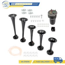 Loud 5 Trumpets 130 dB 12V Black Plastic For Car Truck Train Lorry Air Horn new