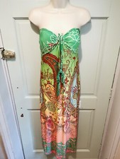 TEN HEART MAXI DRESS MULTICOLOURED S/M LONG POLYESTER V-NECK HALTERNECK BEACH