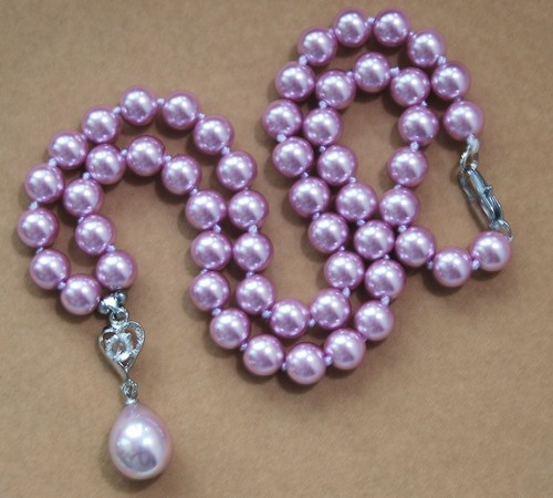 16-24" 8mm Round South Sea Shell Pearl 12x16mm Drop Beads Knot Pendant Necklace - Picture 4 of 15