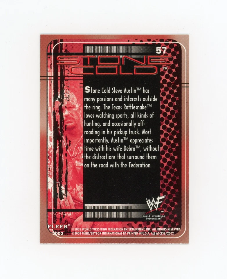 STONE COLD STEVE AUSTIN 2002 Fleer All Access Off the Mat #57 JM4 - Image 2 of 2