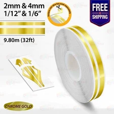 CHROME GOLD 1/12" & 1/6" Roll Vinyl Pinstriping Stripe Double Line Tape Sticker