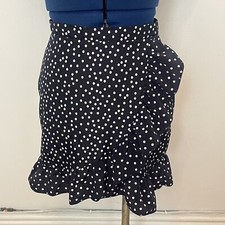 PRETTY LITTLE THING Mini Skirt Size UK 8 Black Polka Dot Mini Frilled Skirt