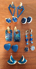 8 Pr. BLUE EARRRINGS Clip-On Fashion / Costume Jewelry