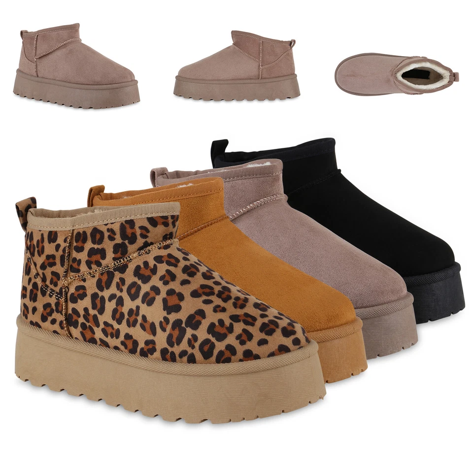 MARKENLOS Damen Warm Gefütterte Plateau Boots Profil-Sohle Winter Schuhe 840622