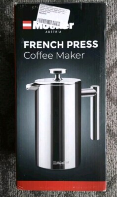 New Open Box Mueller MU-SSHYDPRESS French Press Stainless Steel Coffee Maker 1 L
