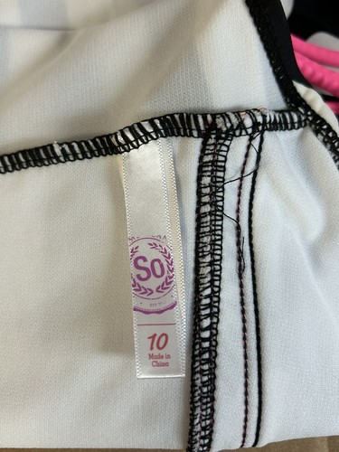 Girls SO Swimsuit Size 10, Black/White Stripes, Pink Straps - Picture 7 of 8