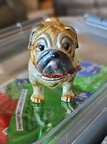 Scatola portagioie gioiello rosso cane carlino, smaltata, cloisonne? D - Foto 13 di 13