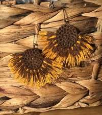 CROCHET EARRINGS; LARGE ROUND WITH FRINGE