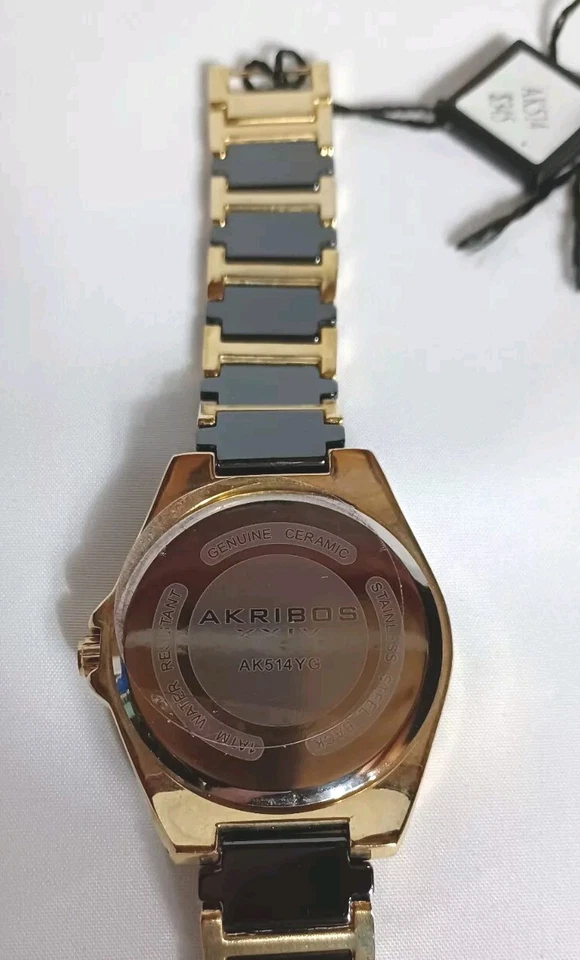 Akribos XXIV Women’s Watch Model AK514YG 7.5 Inch Black, Gold And Bling! - Image 4 of 4