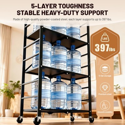 Black 5-Tier Multifunctional Foldable Storage Shelf