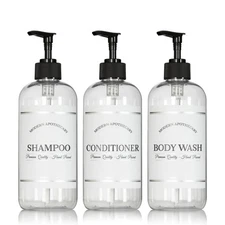 Clear Refillable Shampoo and Conditioner Bottles - Body Wash and Dispenser PET