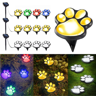 4X Solar Dog Paw Print Lights Waterproof Garden Decor Lights 3.5'' LED Path Light