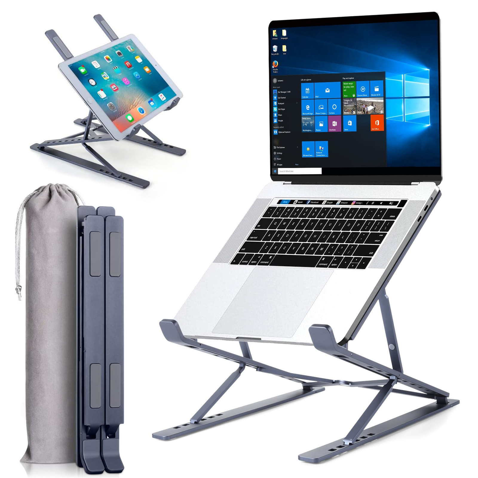Foldable Laptop Stand for Desk Adjustable Height, Portable Laptop Stand for T...