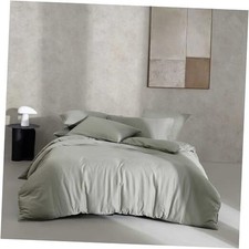 - Duvet Cover Set, Organic Cotton Sateen Bedding, Queen Dusty Olive