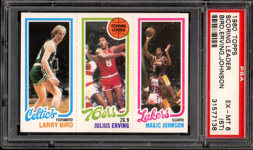 1980 Topps Bird/Erving/Johnson Rookie PSA 6 (ST) Vintage HOF RC Basketball Card