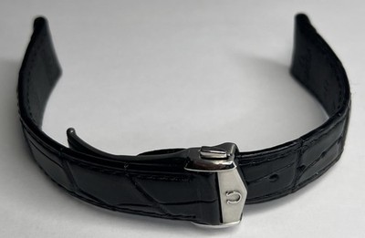 20mm OMEGA Black Leather Z016598 Watch Band Strap w/ 16mm Steel